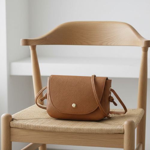 Elegant Italian Genuine Leather Crossbody Flap Bag - Dark Tan