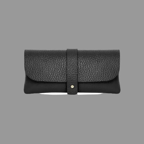 Italian Genuine Leather Glasses Pouch - Black
