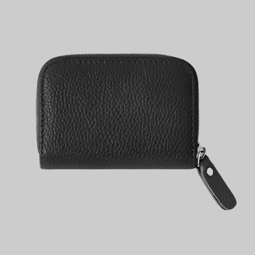 Italian Genuine Leather Mini Zip Card Holder - Black