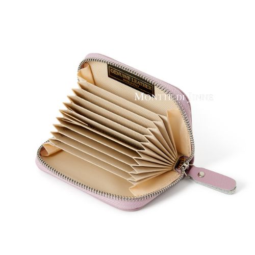 Italian Genuine Leather Mini Zip Card Holder - Olive Green