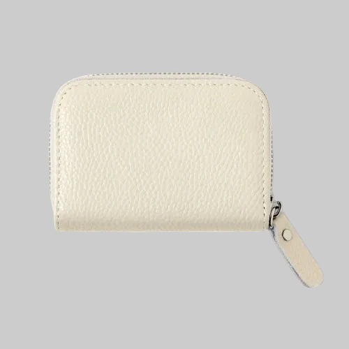 Italian Genuine Leather Mini Zip Card Holder - Cream