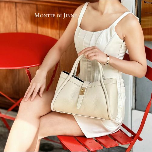 Italian Genuine Leather Tote Bag with Detachable Inner Pouch - Light Taupe