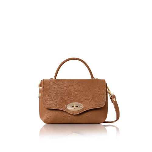 Italian Handmade Genuine Leather Mini Top Handle Crossbody - Dark Tan