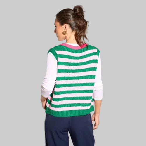 Striped Italian Wool Blend Tank Top - Green/Fuchsia