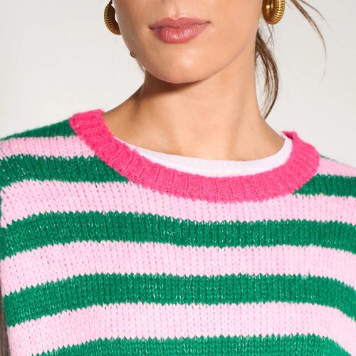 Striped Italian Wool Blend Tank Top - Green/Fuchsia