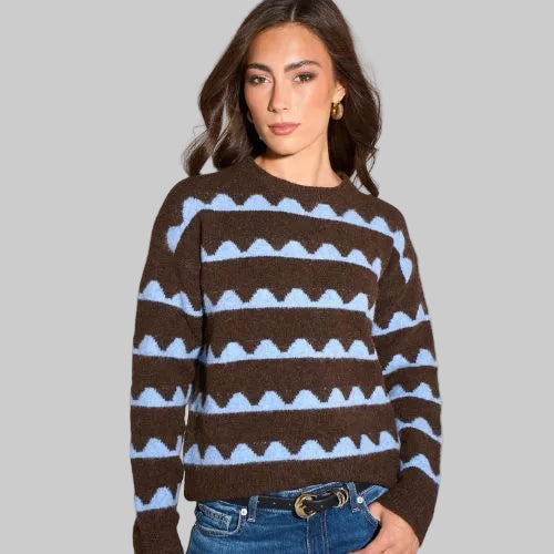 Wave Print Jumper -  Brown/Blue