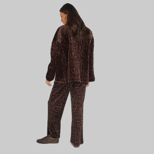Velvet Leopard Print Kimono Jacket -  Brown