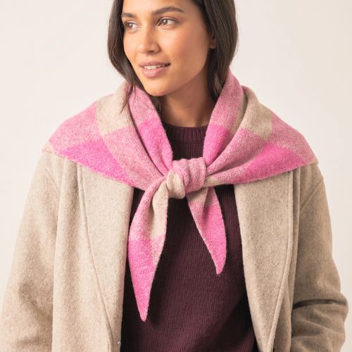 Check Triangle Heavyweight Scarf - Pink/Cream