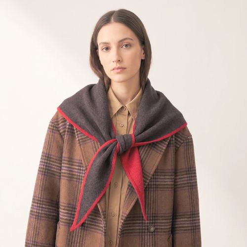 Contrast Trim Triangle Heavyweight Scarf - Brown/Red