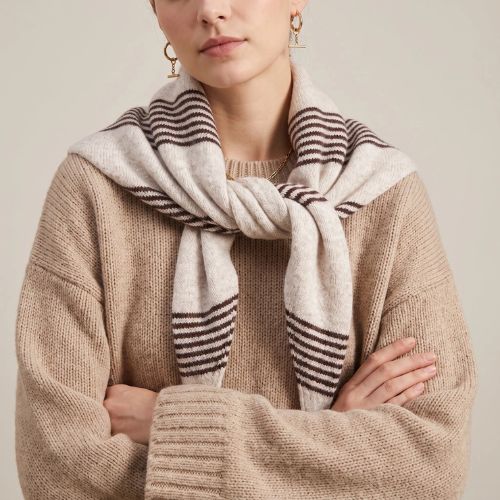 Striped Triangle Heavyweight Scarf - Brown/Beige