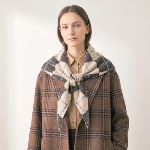 Traditional Check Triangle Heavyweight Scarf - Brown/Cream