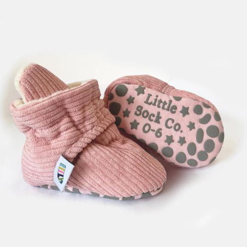 Stay-On, Non-Slip Booties - Pink Corduroy