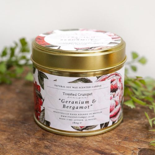 Geranium & Bergamot Candle in a Matt Gold Tin