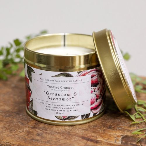 Geranium & Bergamot Candle in a Matt Gold Tin