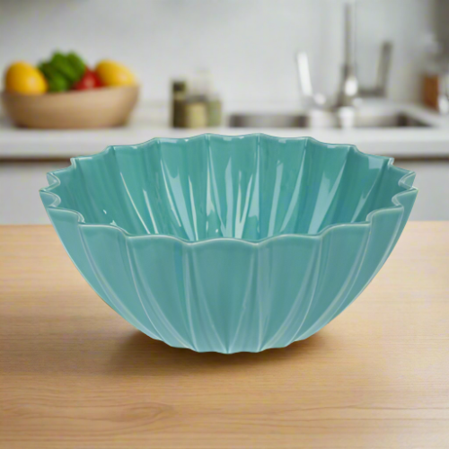 Etoile Fluted Salad Bowl - Aqua