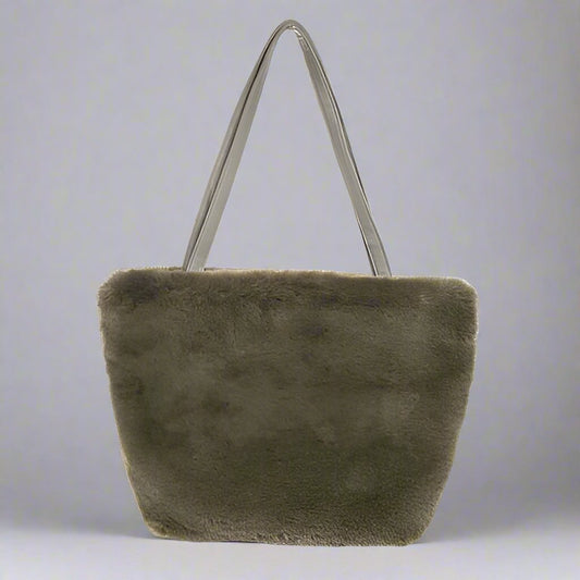 Faux Fur Tote Bag - Olive