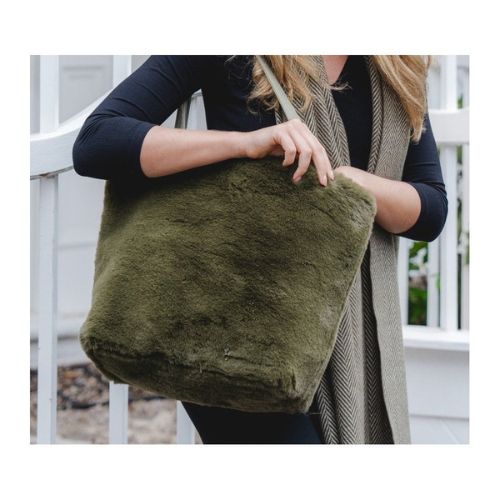 Faux Fur Tote Bag - Olive