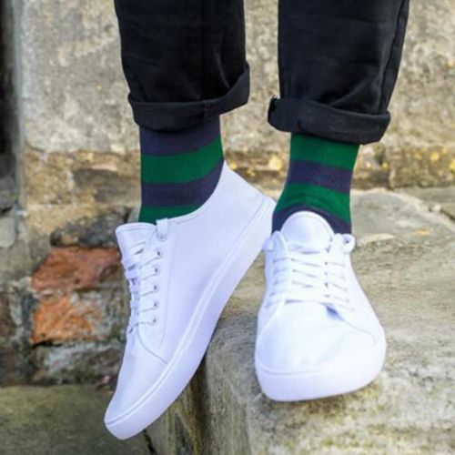 Bamboo Socks - Racing Green Stripe Comfort Cuff