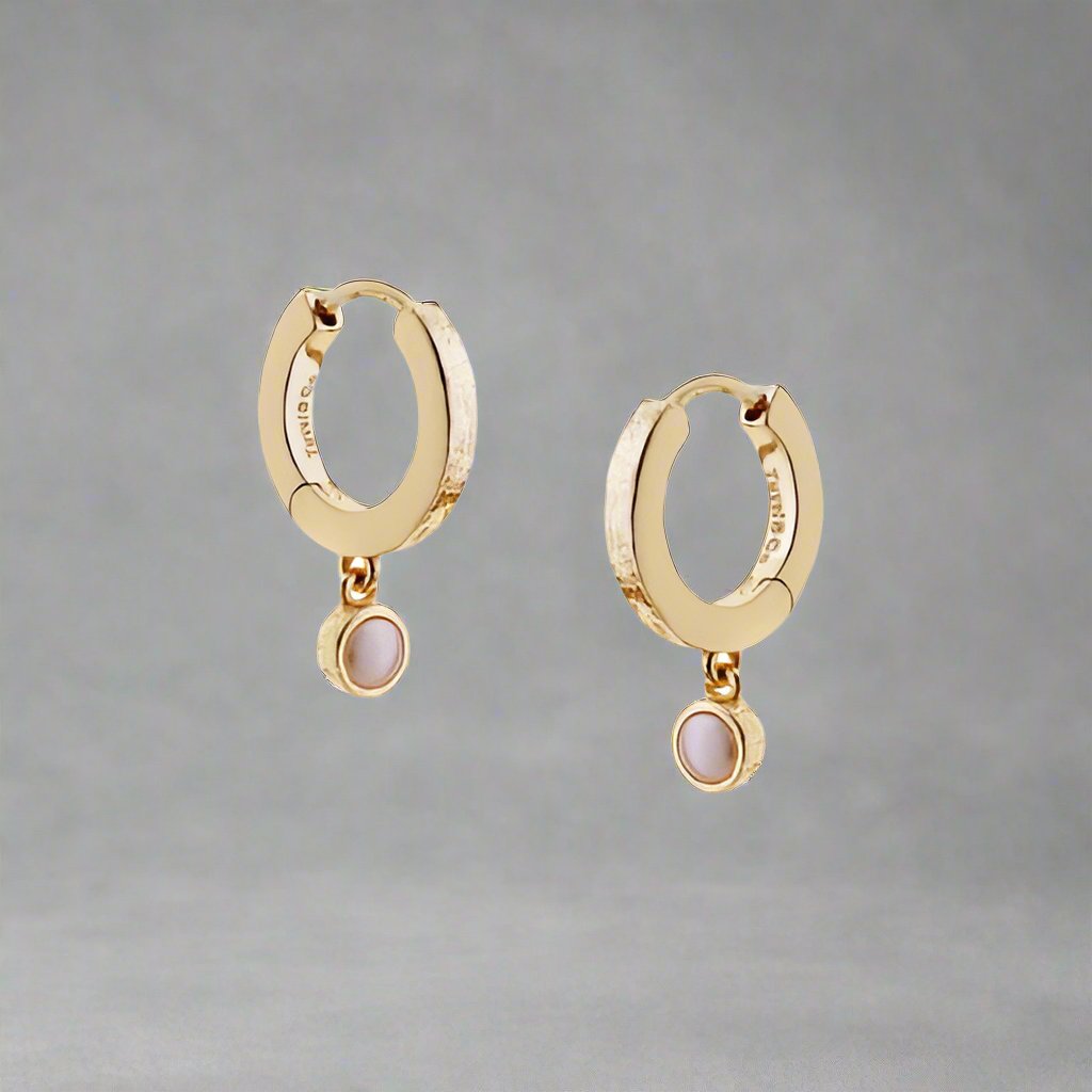 Birthstone Hoop Earrings - Pearl