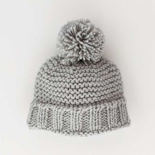 Ice Grey Garter Stitch Beanie Hat