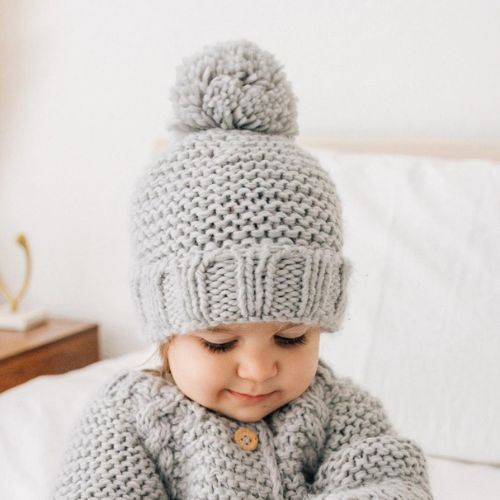 Ice Grey Garter Stitch Beanie Hat