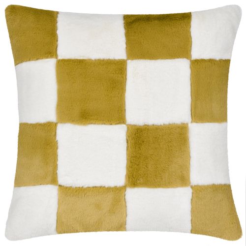 Check Faux Fur Cushion Olive