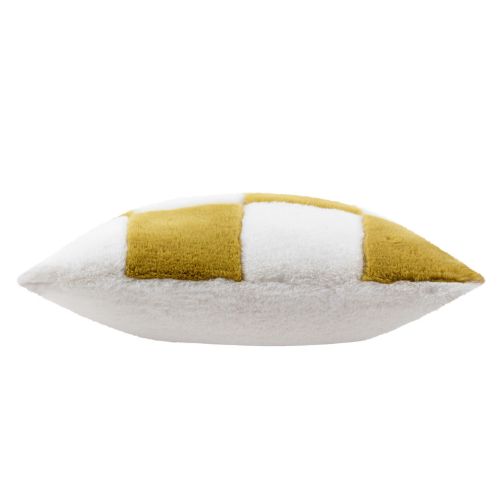 Check Faux Fur Cushion Olive