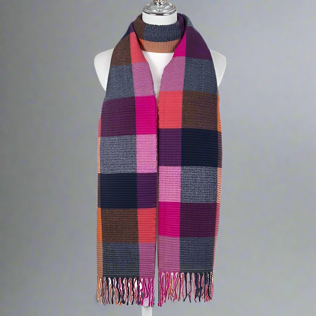 Fuchsia/Orange Checked Scarf