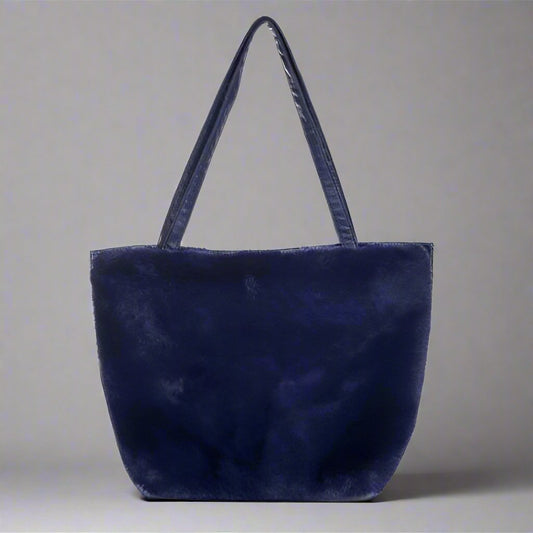 Faux Fur Tote Bag - Navy