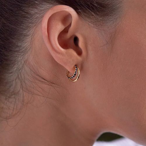 Double Hoop Plain & CZ Earrings