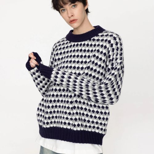 All Over Geometric Knit Sweater - Navy