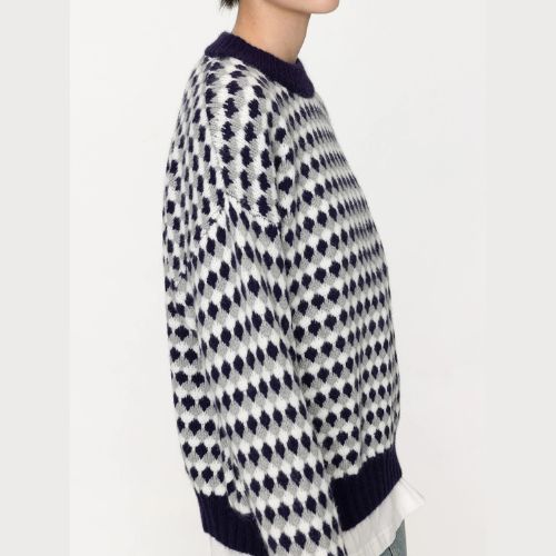 All Over Geometric Knit Sweater - Navy