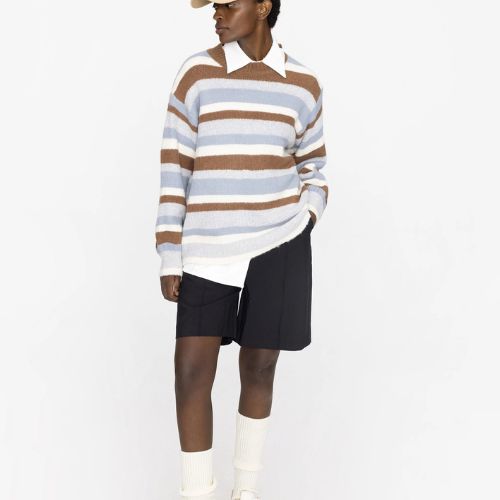 Oversized Striped Crew Knit Sweater - Sienna