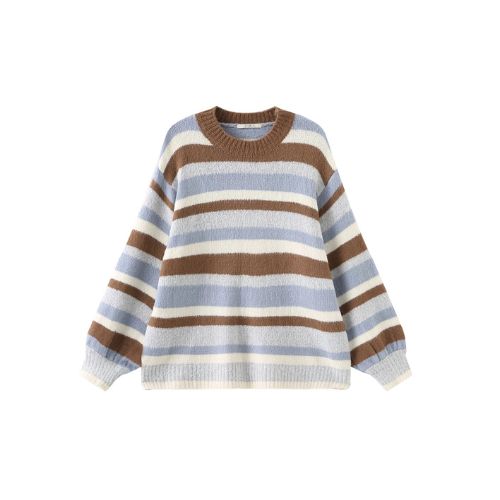 Oversized Striped Crew Knit Sweater - Sienna