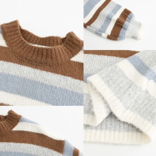 Oversized Striped Crew Knit Sweater - Sienna