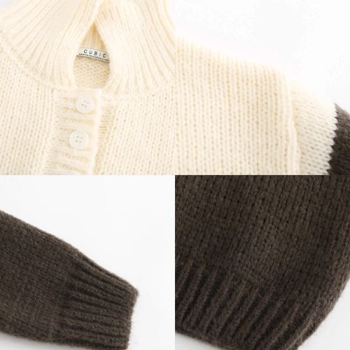 Polo Collar Striped Knit Sweater - Beige