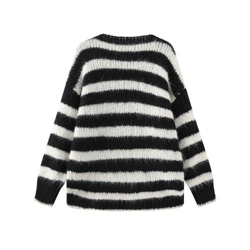 Striped Round Neck Knit Sweater