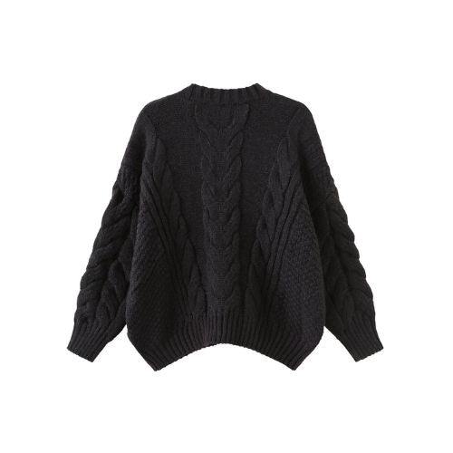 Wide Cable Knit Sweater - Black