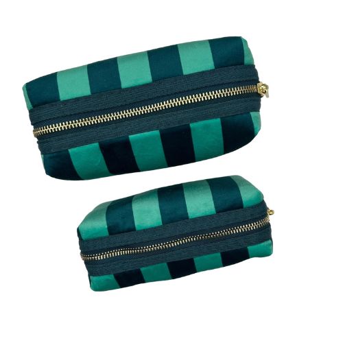 Teal Stripe Make-up Bag - Small