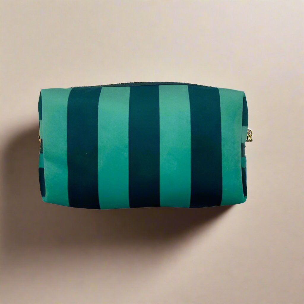 Teal Stripe Make-up Bag - Small