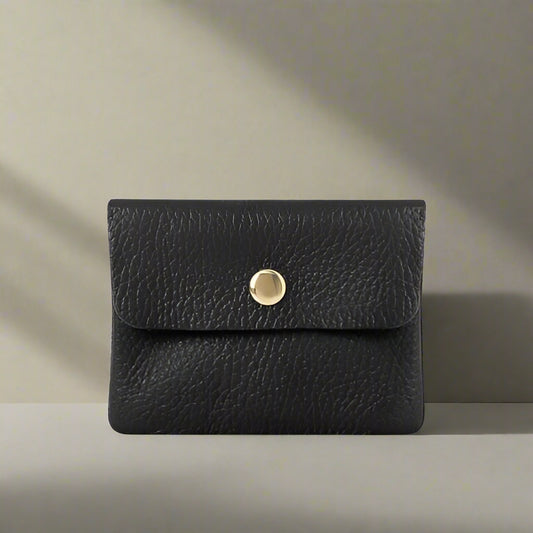 Genuine Leather Coin Purse and Card Holder-Small - Black