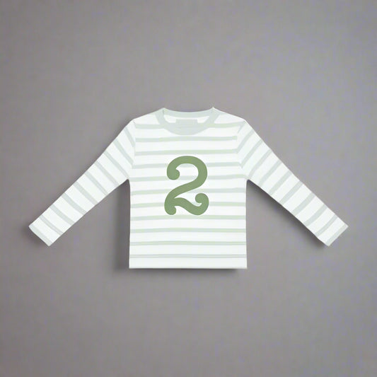 Green & White Striped T Shirt - Age 2