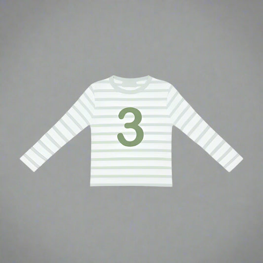 Green & White Striped T-Shirt - Age 3