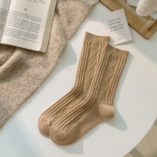 Knitted Cashmere Crew Cosy Socks - Dark Khaki