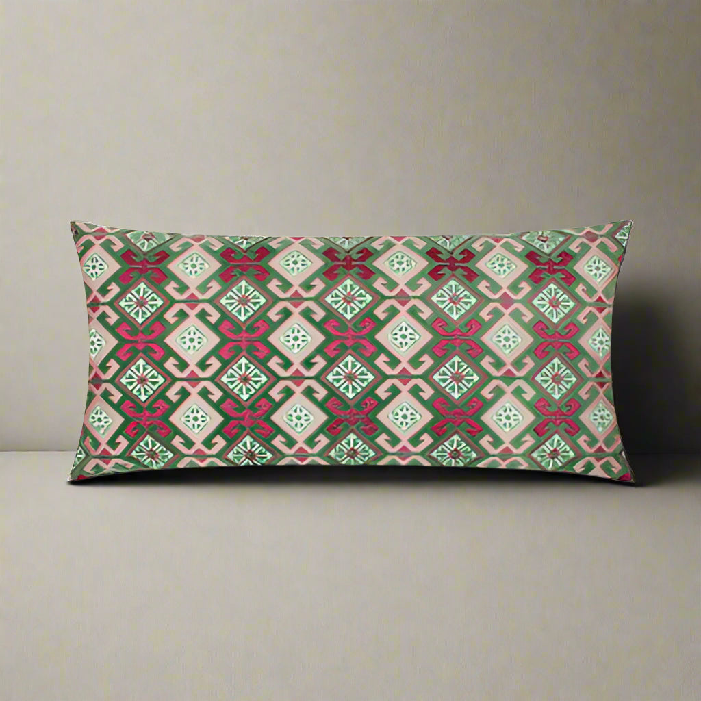 Laurel Embroidered Velvet Cushion - Cerise/Jade