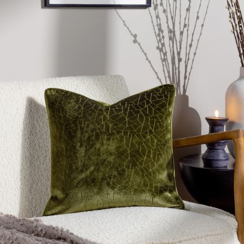 Malans Cut Velvet Piped Cushion - Olive