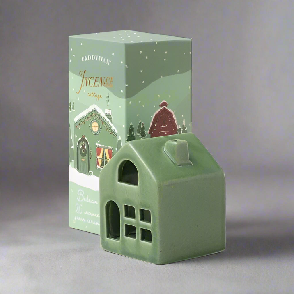 Winter Ceramic Village Incense Holders - Green Cottage