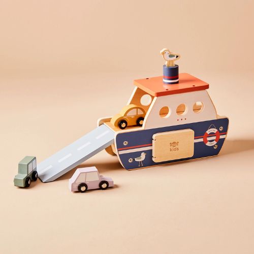 Just Bee Kids Wooden Ferry Toy Play set with Cars