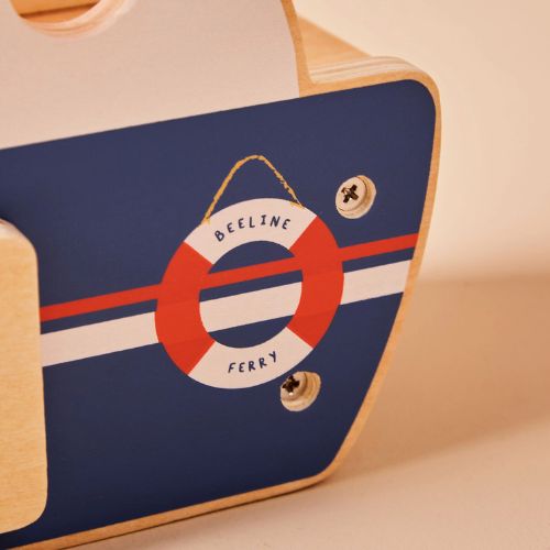 Just Bee Kids Wooden Ferry Toy Play set with Cars