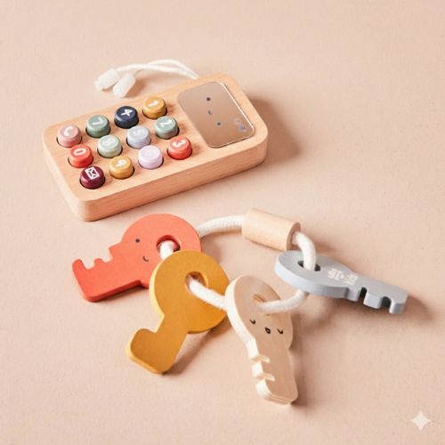 Just Bee Kids Wooden Phone & Keys Toy Set